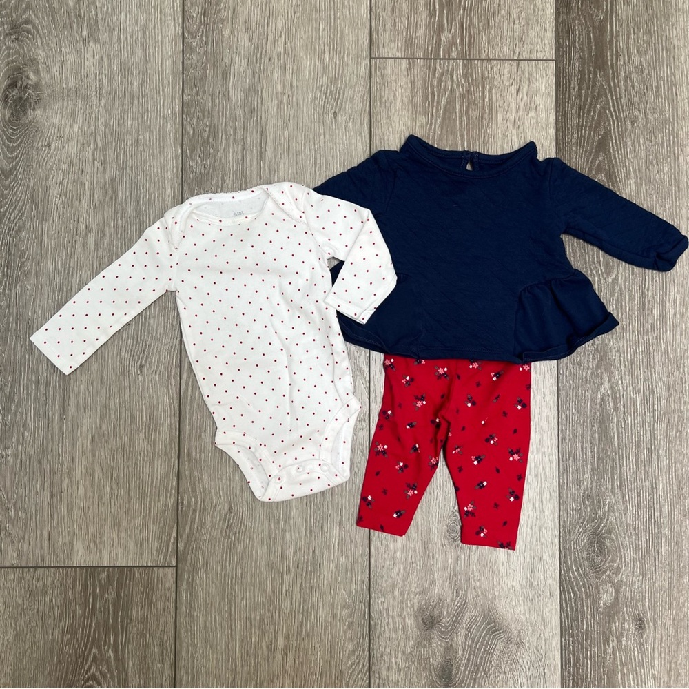 CARTERS 3PC LONG SLEEVE BODYSUIT LONG SLEEVE TOP AND LEGGINGS SET 6MO